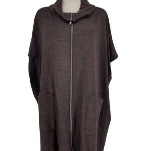 Bryn Walker Women's Brown Pip Zipper Poncho with Front Pockets Size M Lagenlook
